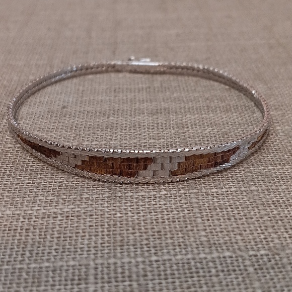 Sterling Silver Copper Woven Bracelet 7" Long 925 Italy - Picture 2 of 8